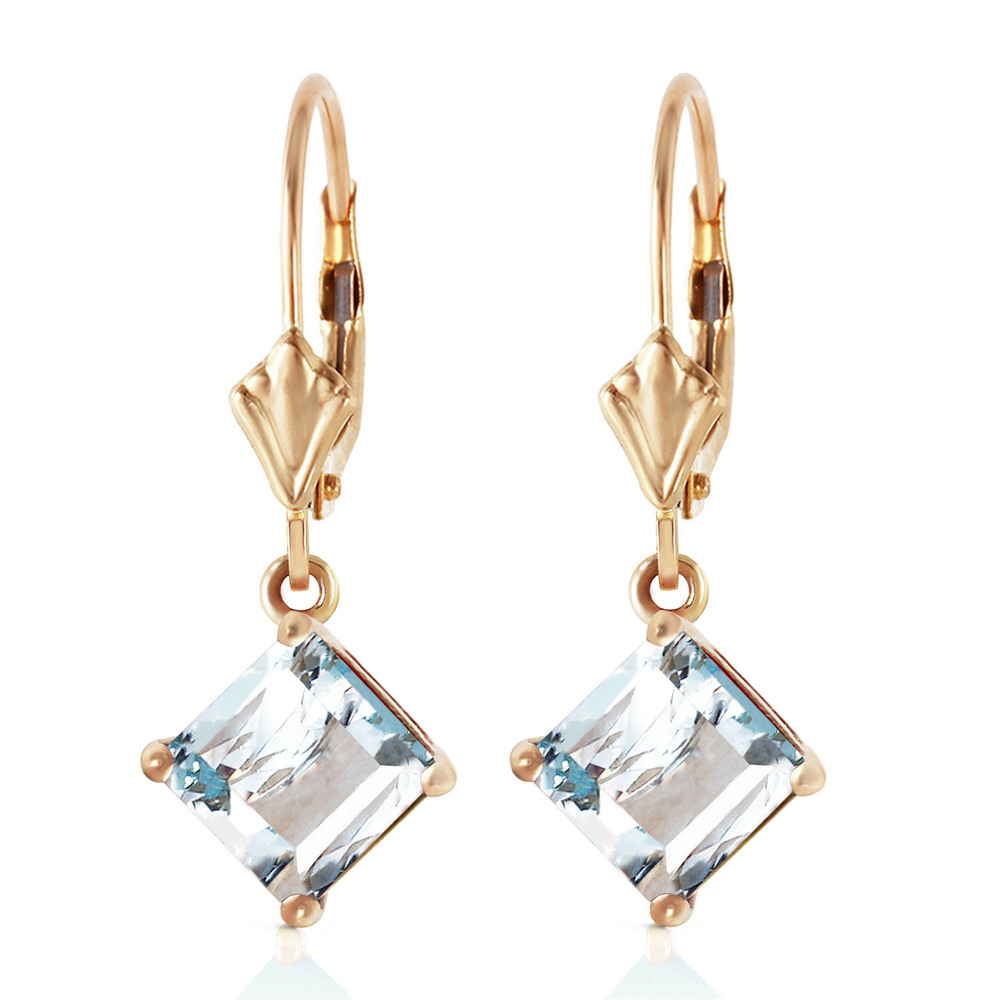 14K. GOLD LEVERBACK EARRING WITH NATURAL AQUAMARINES (Yellow Gold)